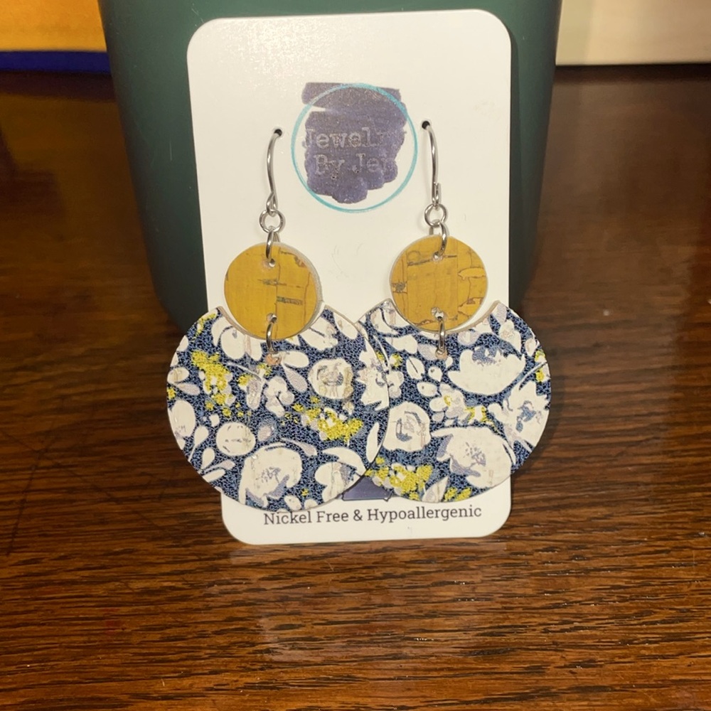 Handmade Earrings with yellow and floral print